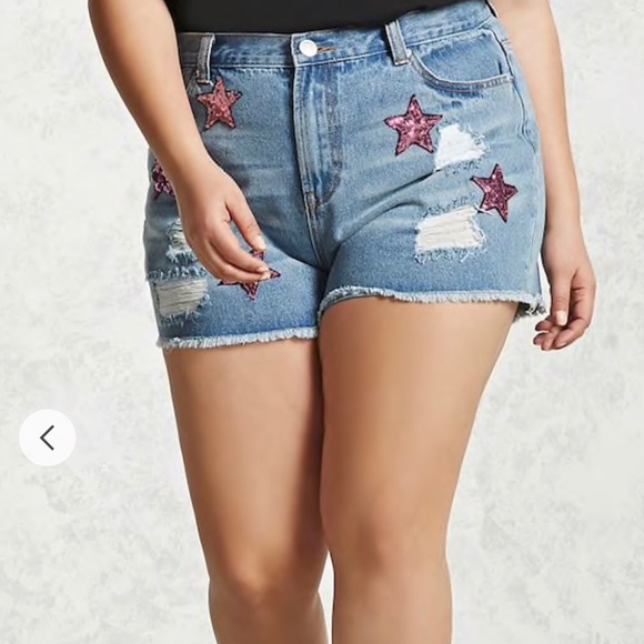 Forever 21 Denim - FOREVER 21 Distressed Star Denim Shorts